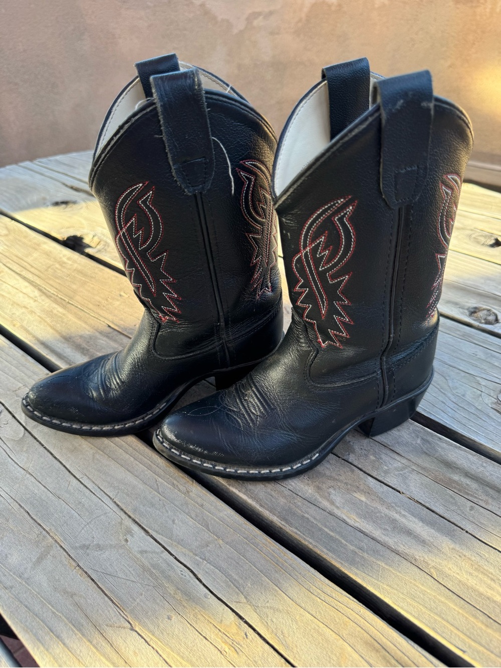 Kids Black Western Cowboy Boots with Red Stitching